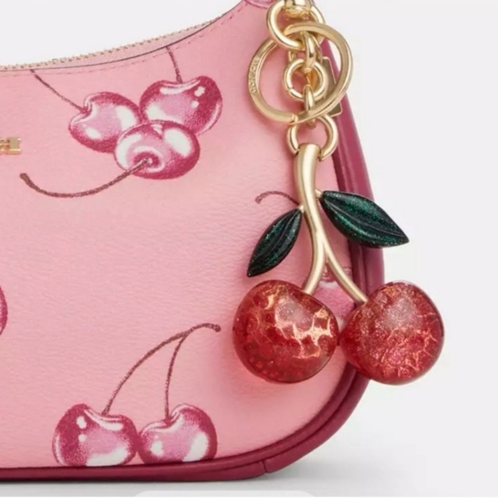NWT LIMITED COACH SIGNATURE DOUBLE CHERRY COLLECTIBLE BAG CHARM KEY RING
